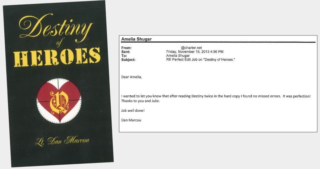 A black, yellow, and red book cover, along with an email from the author to the book editors.